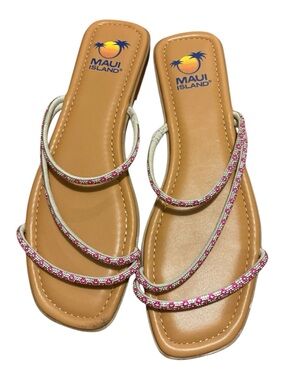 Maui Island “Daphne” Pink Rhinestone Flat Sandals – Size 11